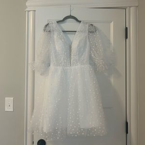 Polka Dot White Puff Sleeve Dress